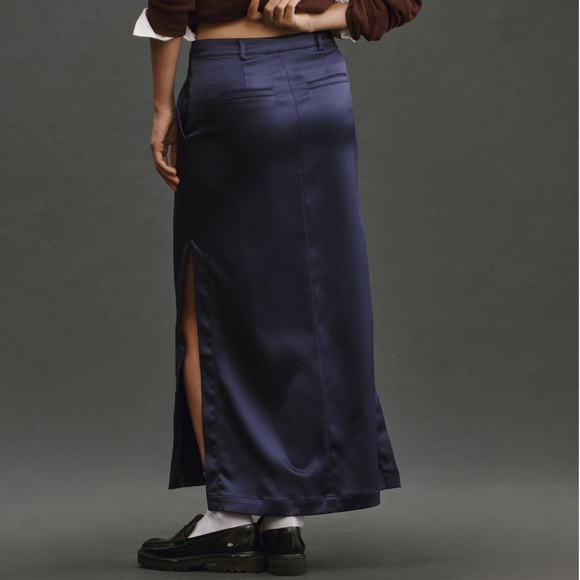 NWT ANTHRO 2 Maeve Sateen Trouser Skirt in navy with pockets - Picture 3 of 10